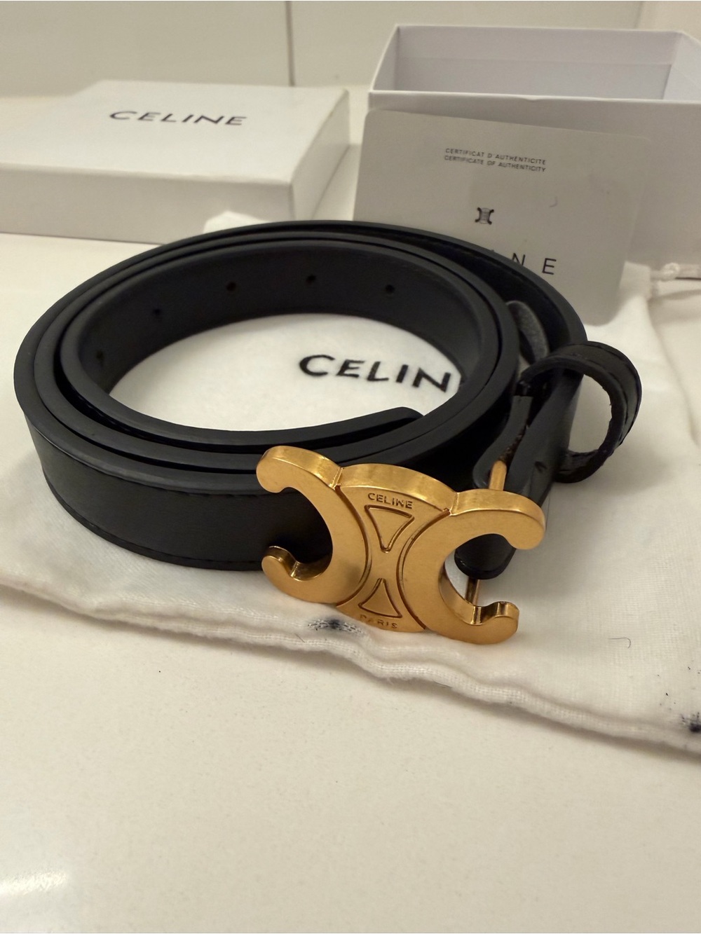 Celine Black Leather Belt with Gold Double C Buckle - Picture 11 of 11